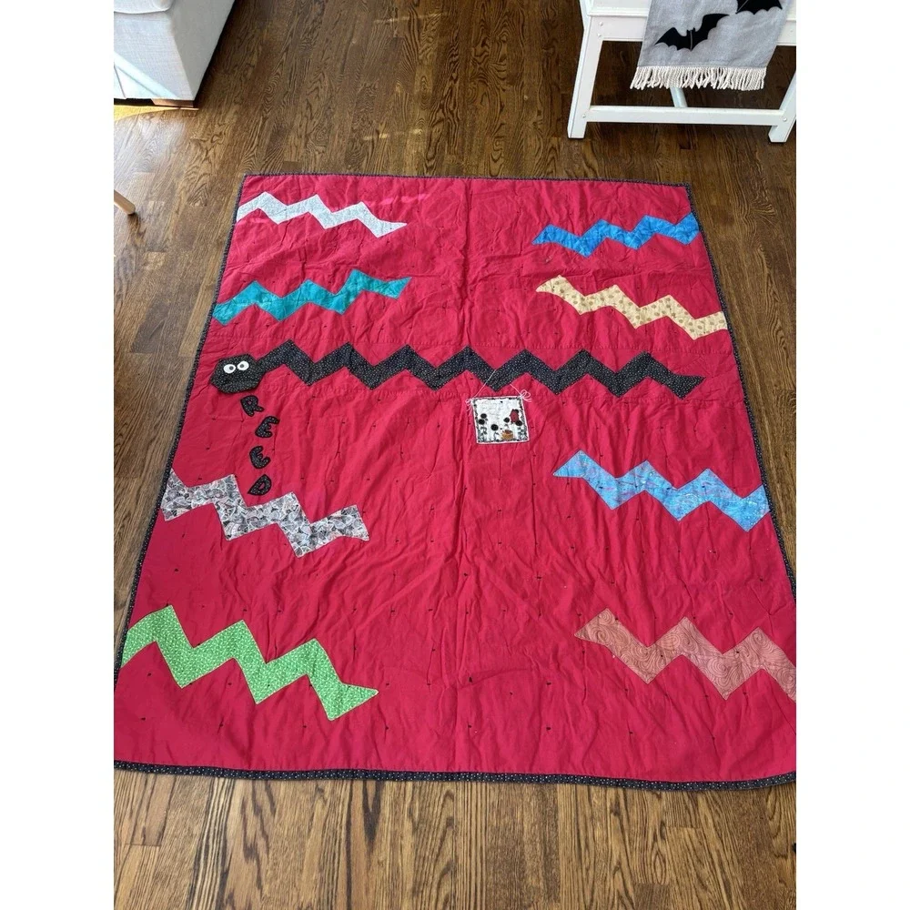 Vintage Handmade Patchwork Quilt Snake Pattern Boys Room‎ Double Sided 61